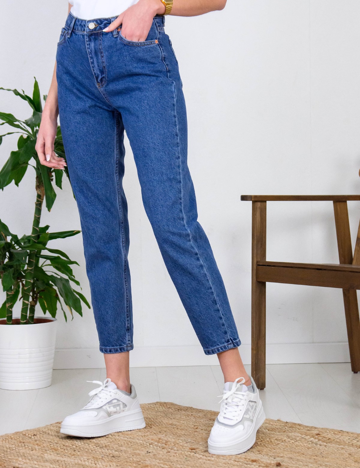 Γυναικείο μπλε τζιν παντελόνι Buggy Fit Plus Size ML141
